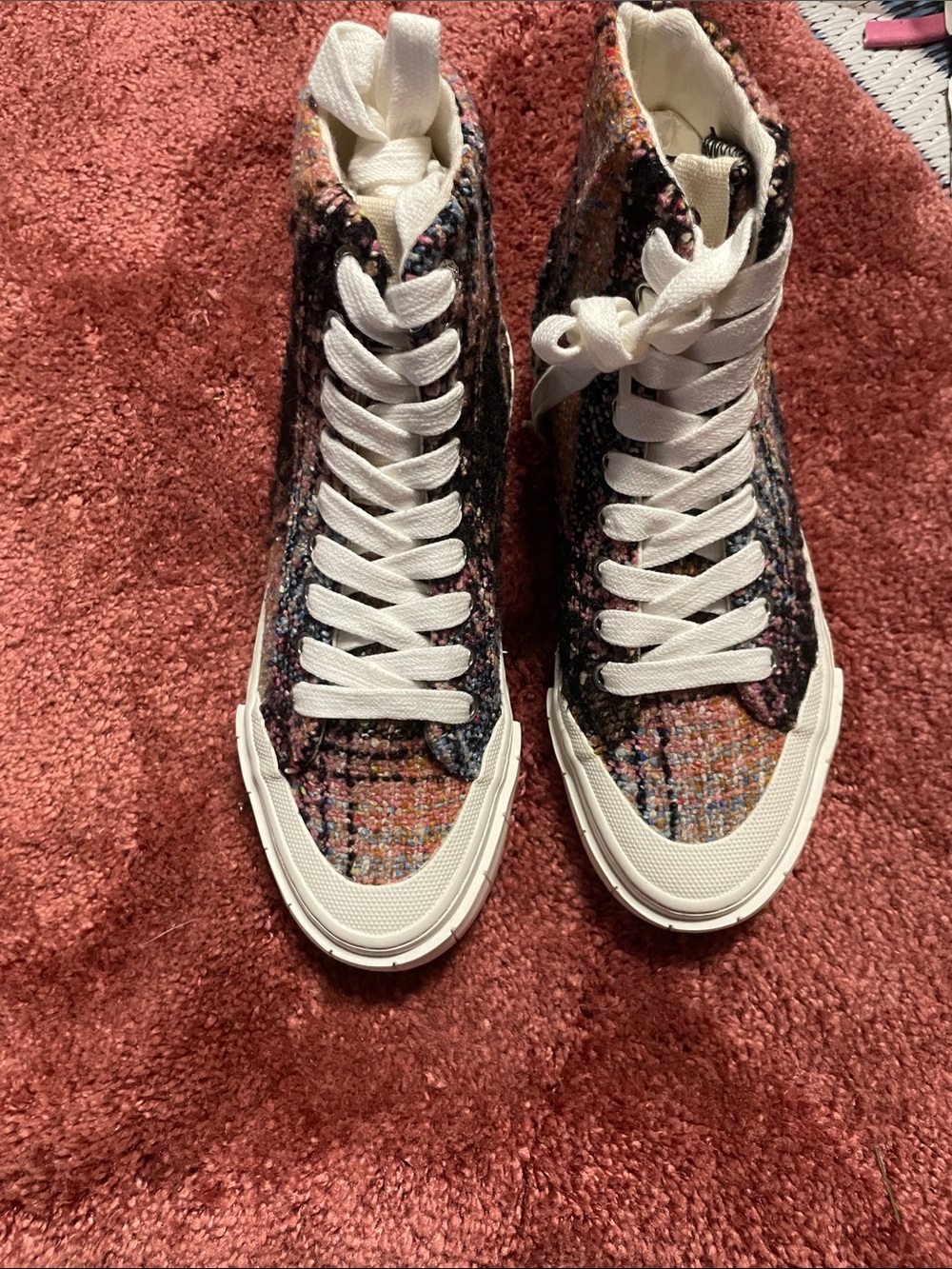 Women's High-Top Tweed Sneakers in Multicolor with White Laces